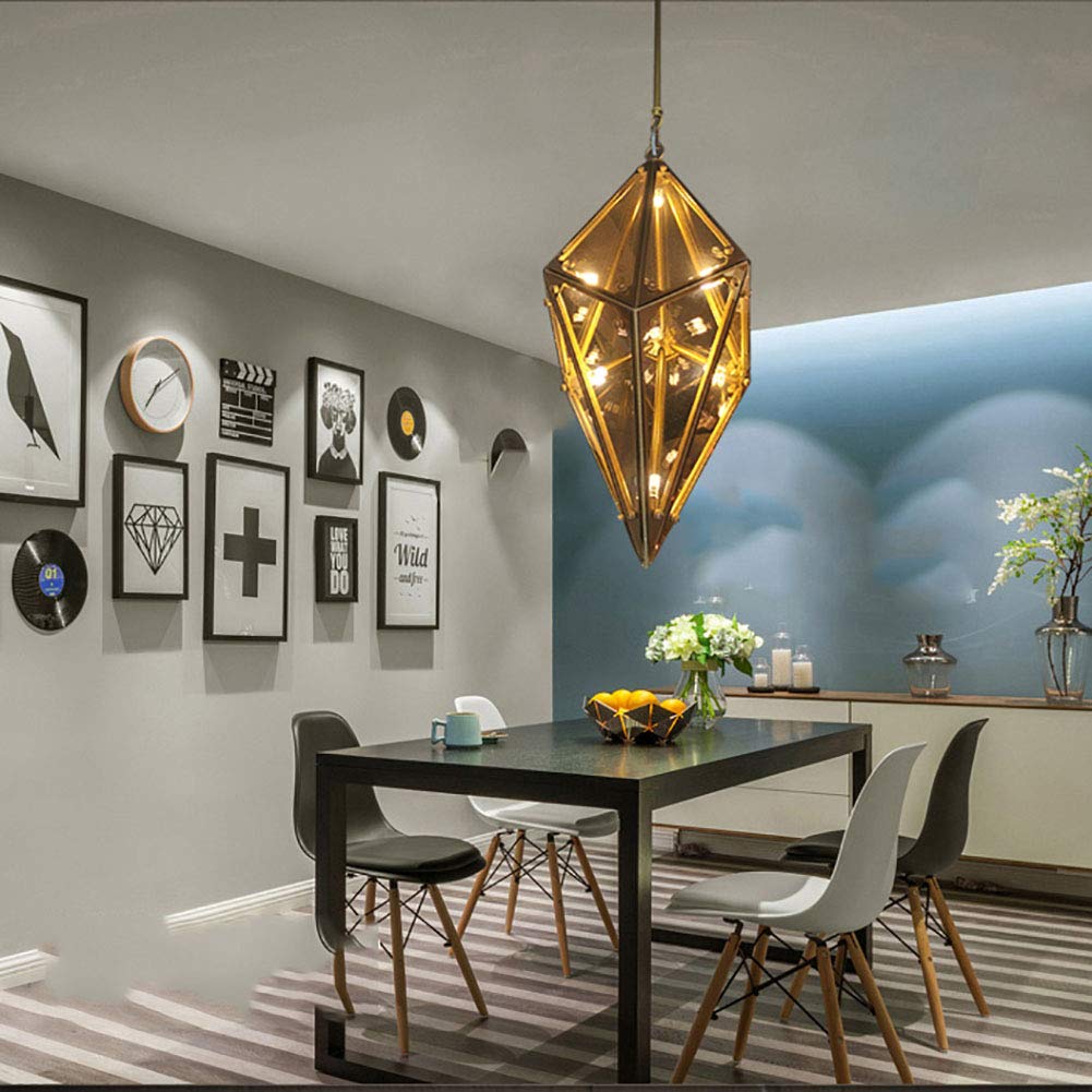 Creativo Diamante Diamante Vetro Lampadario,G4 Stile Nordico Ristorante Lampadario,Utilizzato Per Bar Per Il Tempo Libero Bar Decorazione Scala-Vetro oro e fuliggine 107 * 54cm