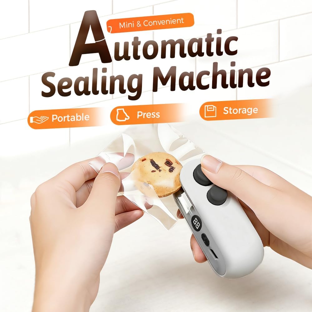 Mini Bag Sealer With Cutter and Magnet, 2025 Portable 3 in 1 Mini Bag Sealer Heat Sealing Tool, TYPE-C Rechargeable Chip Bag Sealer, Quick Seal and Easy Open for Snack Food Storage (3pcs)