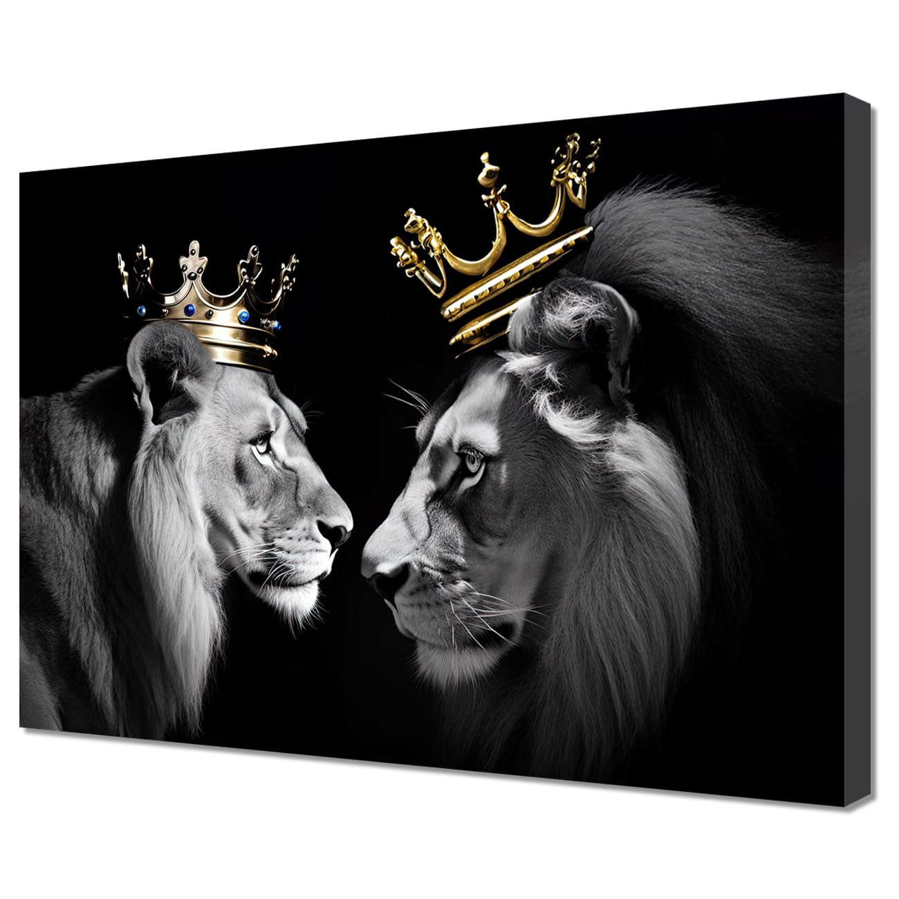 LMYSXAOZ Lion and Lioness Canvas Wall Art Couple Picture Prints Animal Poster Abstract Wildlife Painting for Office Bedroom Decor Frame (King Queen,16.00" x 24.00")