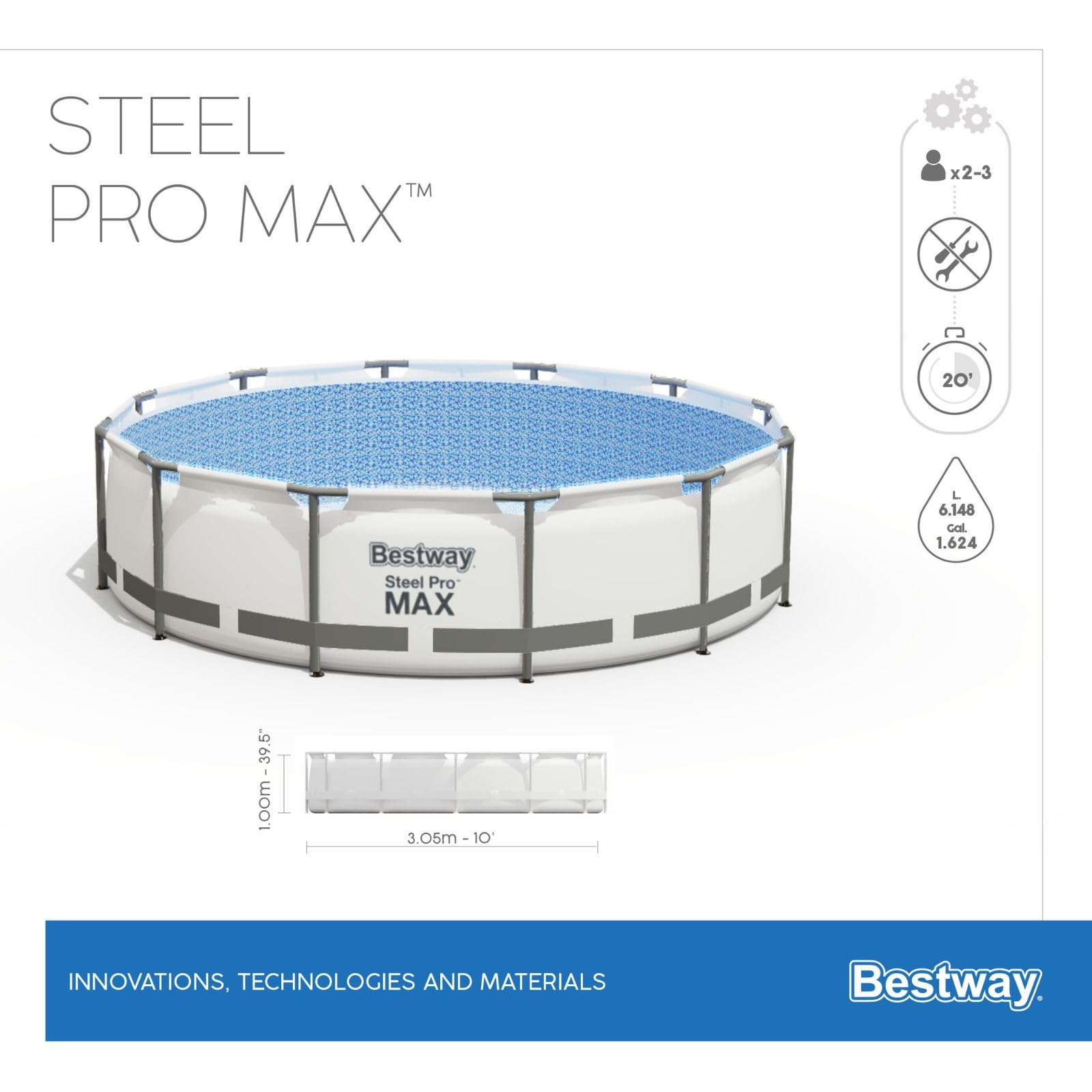 Piscina Desmontable Tubular Bestway Steel Pro MAX 305x100 cm con Depuradora Cartucho 1.249 L/H con Escalera