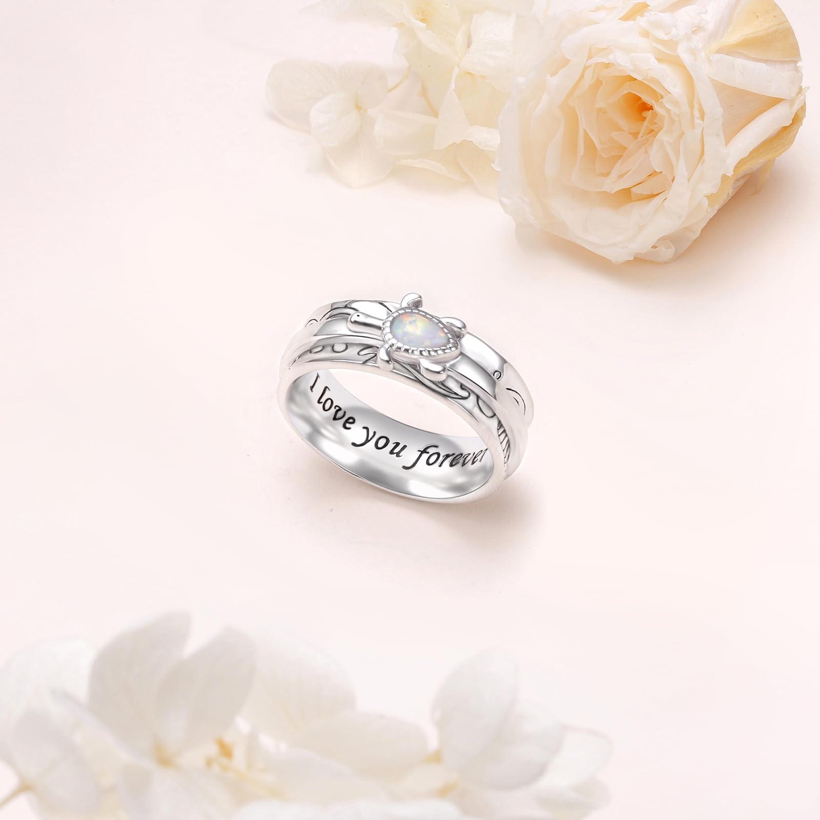 Bague tortue de mer en argent sterling 925 avec opale synthétique pour soulager le stress, l'ennui, le TDAH, l'autisme, cadeau d'anniversaire pour femme et homme, taille 55
