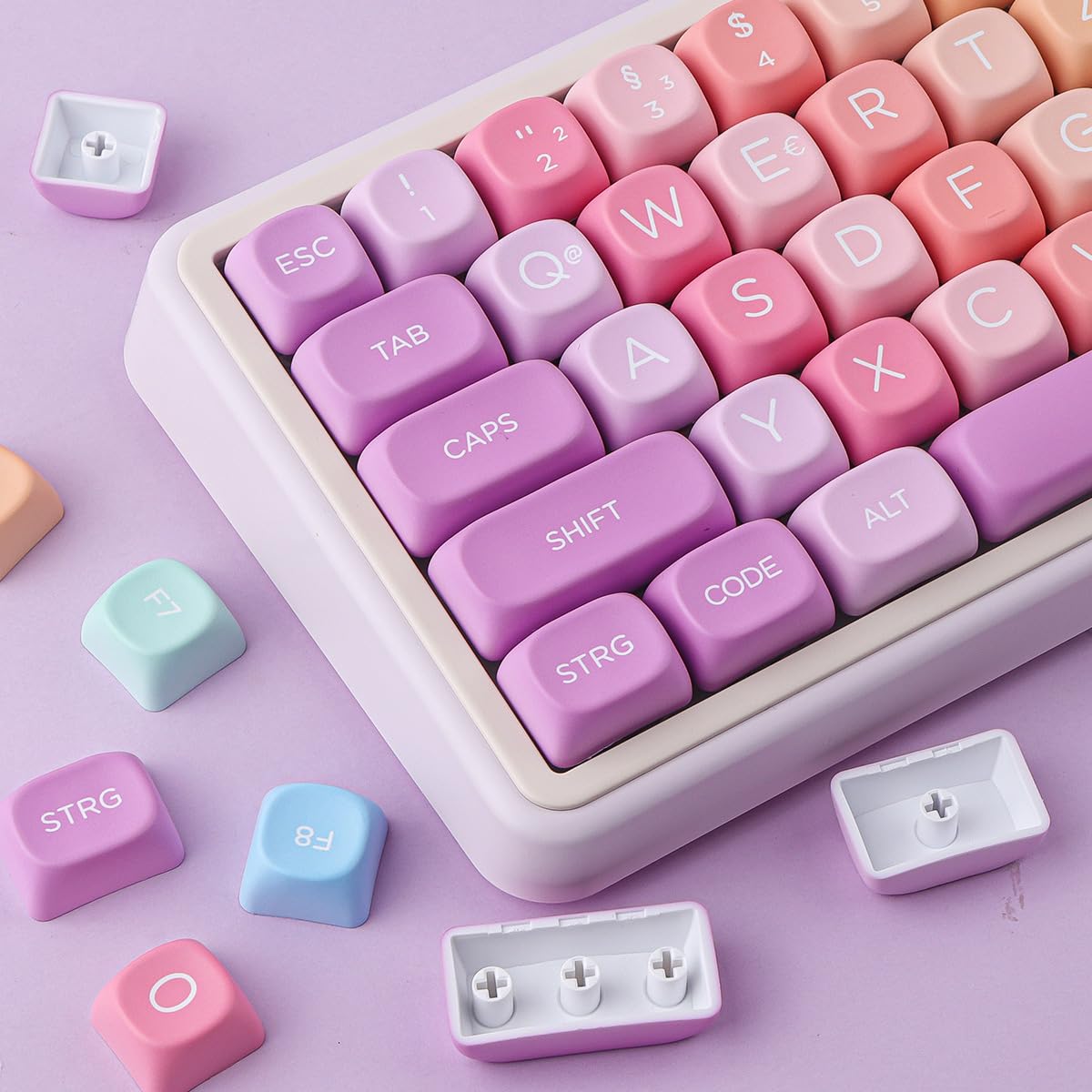 Sunzit MOA Keycaps, 132 Tasten PBT ISO DE Keycaps Niedliches Regenbogen Bonbon Set mit individuellen Tastenkappen für Cherry MX-Schalter ISO DE Layout Mechanische Gaming Tastatur(DE Layout)