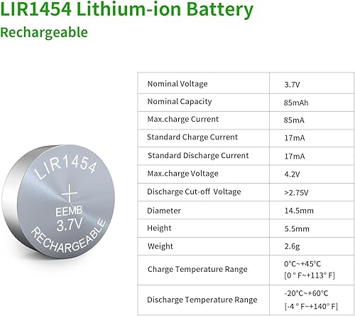 Miniatura 2 de EEMB Paquete de 4 baterías recargables LIR1454 3.7V batería de botón de iones de litio batería de celda de moneda para auricular dispositivo