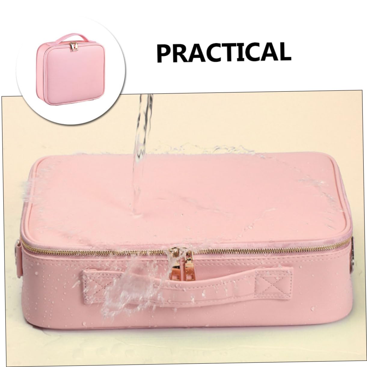 DOITOOL Große Kosmetiktasche aus Pu Leder mit Verstellbaren Trennwänden Reißverschluss und Viel Platz Organizer für Reisen und Arbeit
