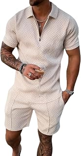 Men's Sports Tracksuit Short Sleeve T-Shirt Zip and Shorts Set
