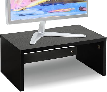 TEAMIX 14.2 Inch Monitor Stand Riser, Wood Monitor Riser with Desk Storage, Small Monitor Stand for TV, Screen, PC, Laptop Riser, Computer Stand, Desktop ShelfBlack-High |  / /