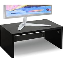 TEAMIX 14.2 Inch Monitor Stand Riser, Wood Monitor Riser with Desk Storage, Small Monitor Stand for TV, Screen, PC, Laptop Riser, Computer Stand, Desktop ShelfBlack-High