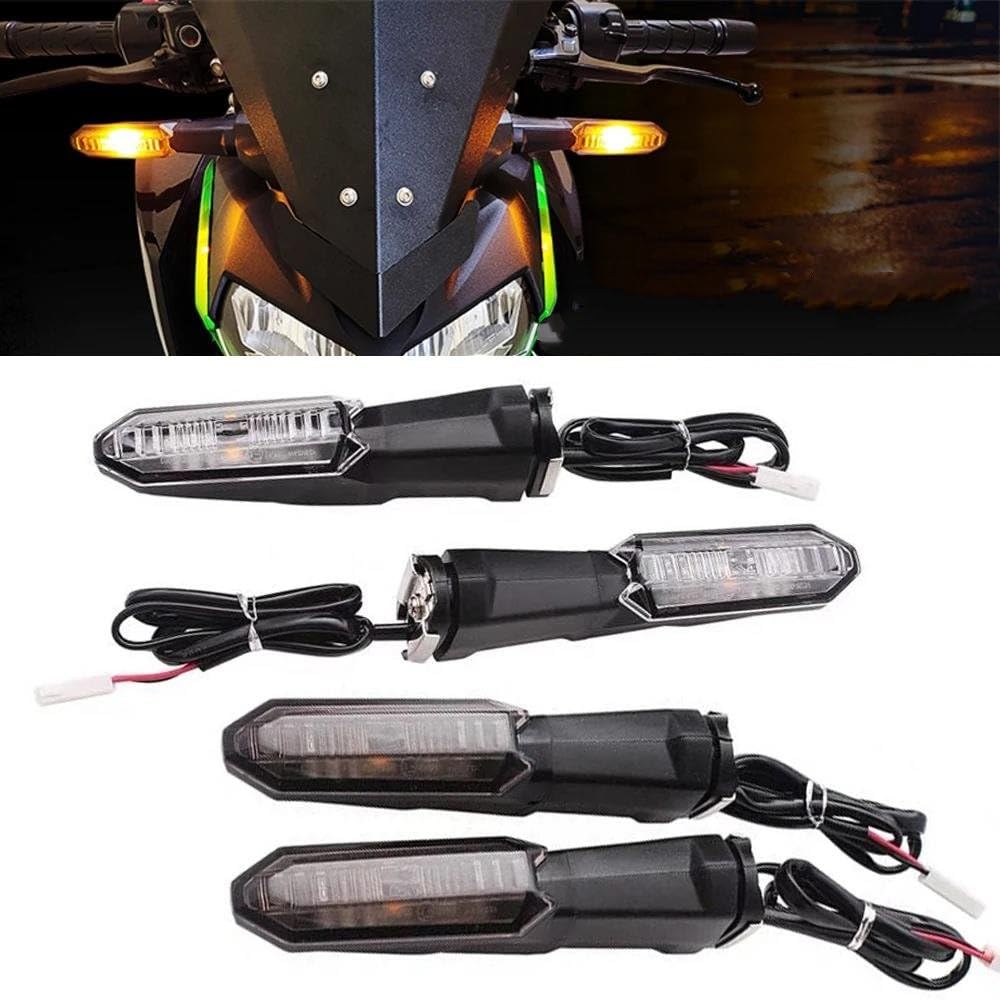 Intermitentes para Kawasaki para V&ersys 650 1000 X250 X300 Luces Intermitentes LED para Motocicletas Intermitentes Delanteros Y Traseros Lámpara señal(4 Piezas Transparentes)