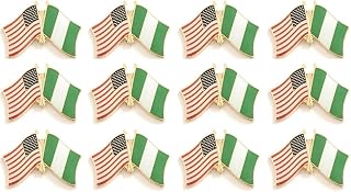 Box of 12 NIgeria & US Crossed Double Flag Lapel Pins, Country Flag & American Flag Friendship Tie Pin Badges
