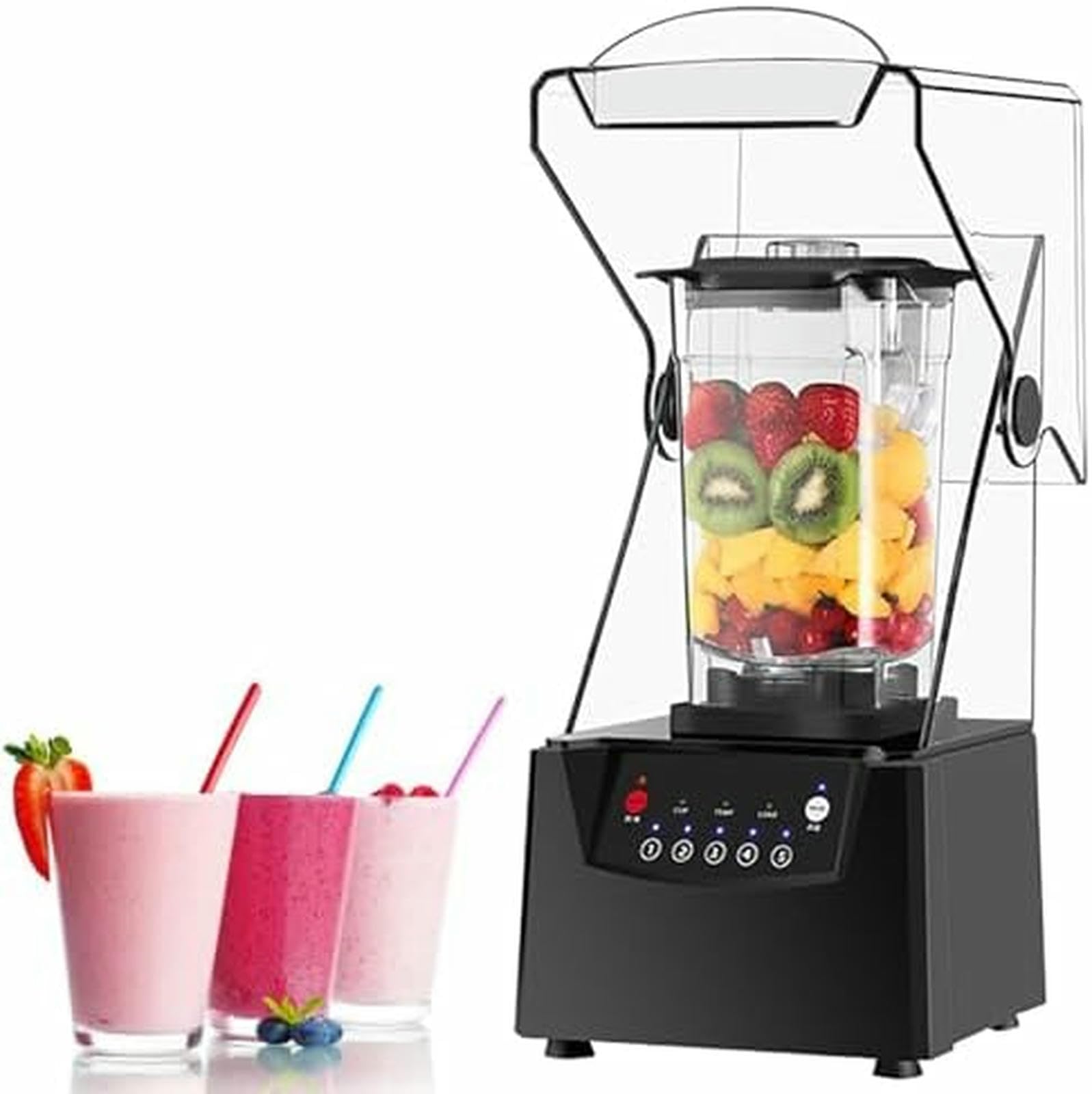 Blender Commercial Silencieux à Lame 17000rpm pour Smoothies et Concasseur À Glace