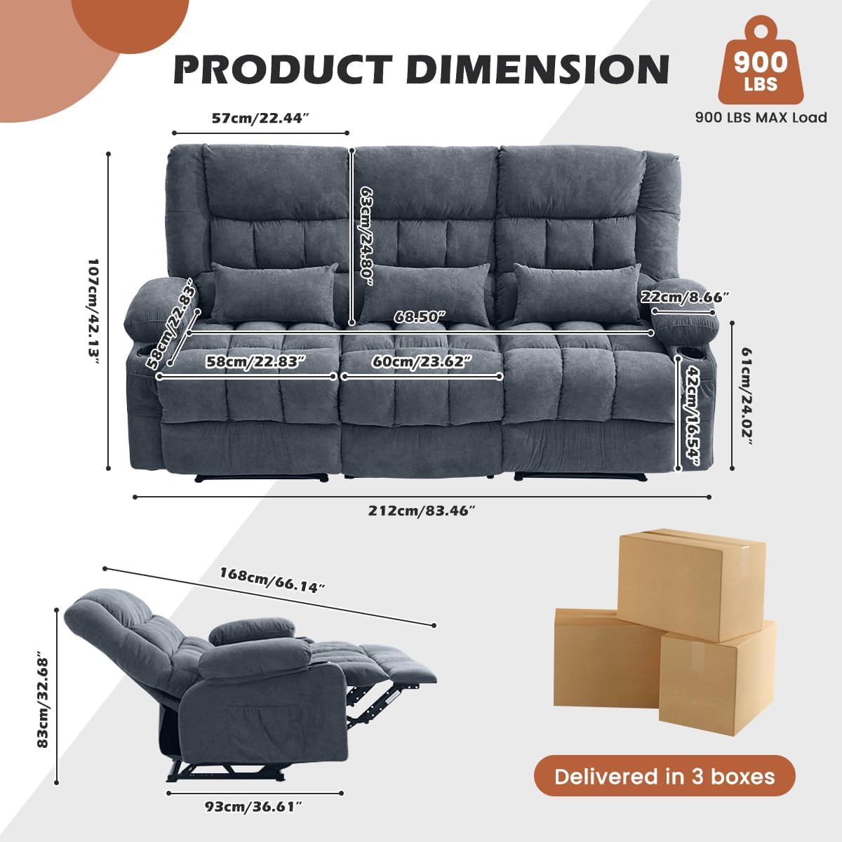 MAHOMICO Recliner Chair with Cup Holders for Living Room Single Seat Manual Oversized Recliner with Ergonomic, Side Pocket for Adult view 2