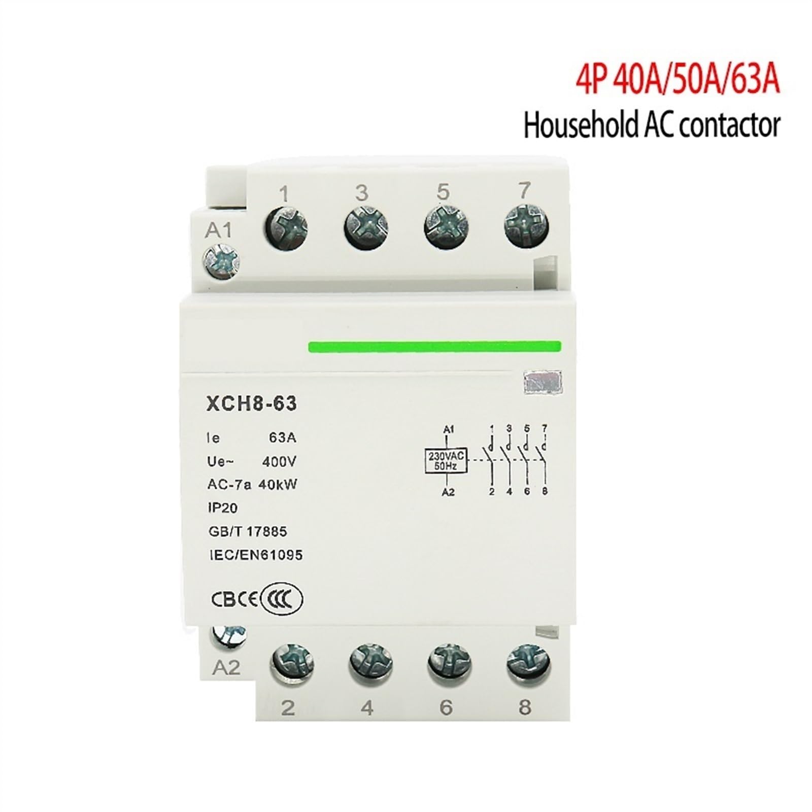 1PCS 4P 32A/40A/63A Su Guida Din for Uso Domestico Ac Modulare Contattore Interruttore di Controllo 220V/230V 50/60HZ 3NO 1NC 4NO 4NC 2NO 2NC (Color : 32A 2NO 2NC)