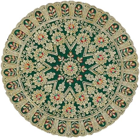 Decorative Round Velvet Pooja Cloth Mat Aasan Cloth with Sequence Work for Multipurpose Pooja Indian Traditional Festival Laxmi poojan Diwali Decorations Items Item Home Decor (Size-17"x17") (Green) image 5