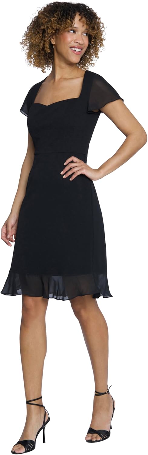 Maggy London Womens Crepe Sweetheart Neck Dress with Chiffon Sleeves and Flounce | Cocktail Dresses for Women - Image 2