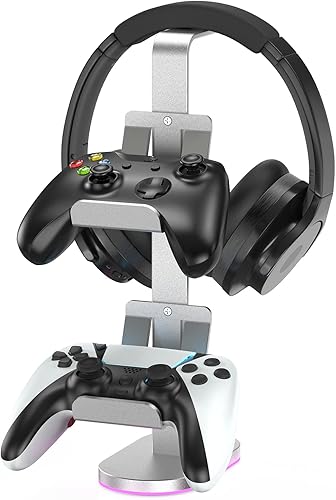 AUGEX Soporte para controlador, estante para control de juegos, soporte para auriculares RGB para Xbox Series X SXbox One PS5 PS4