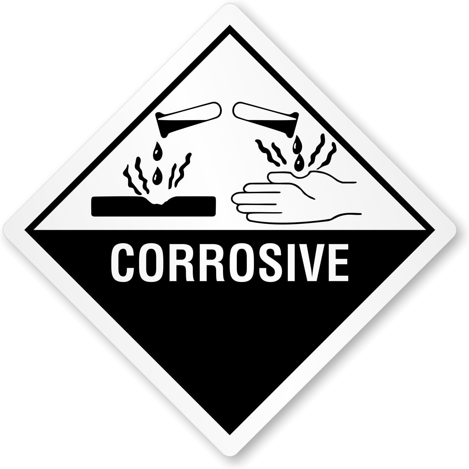 SmartSign Corrosive Labels with Symbol - 500/Roll, 4 x 4 inch Diamond, 4 mil Vinyl with Permanent Adhesive, Hazmat Shipping/Packing/Handling Labels, Black/White, Made in USA