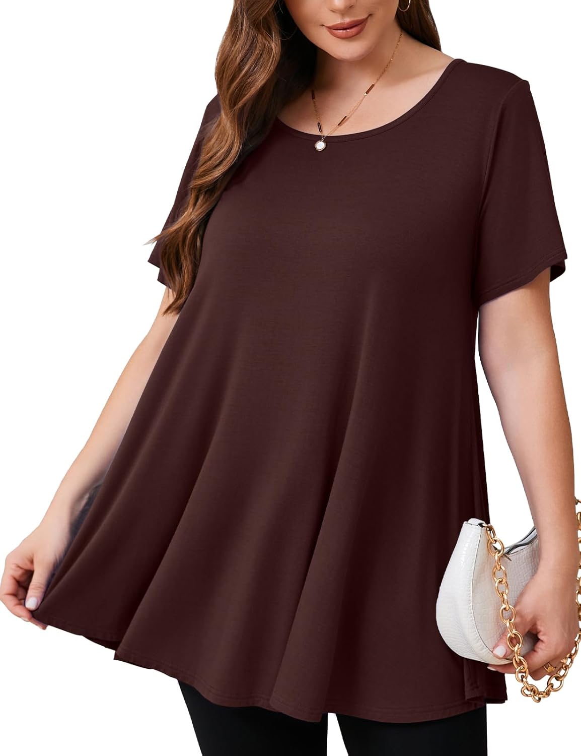 JollieLovin Women Plus Size Short Sleeve Summer Long Tunic Tops Loose Fit T-Shirt to Wear with Leggings(L-5X) - Image 2