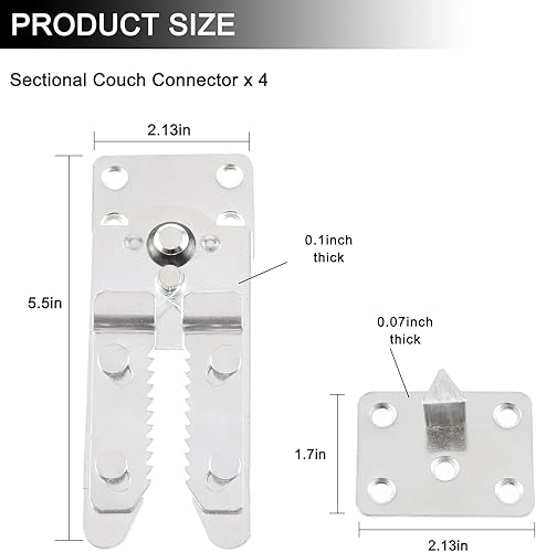 Miniatura 2 de DEEPDREAM Paquete de 4 conectores seccionales de sofá de metal, conectores de sofá, conectores de muebles entrelazados con 40 tornillos