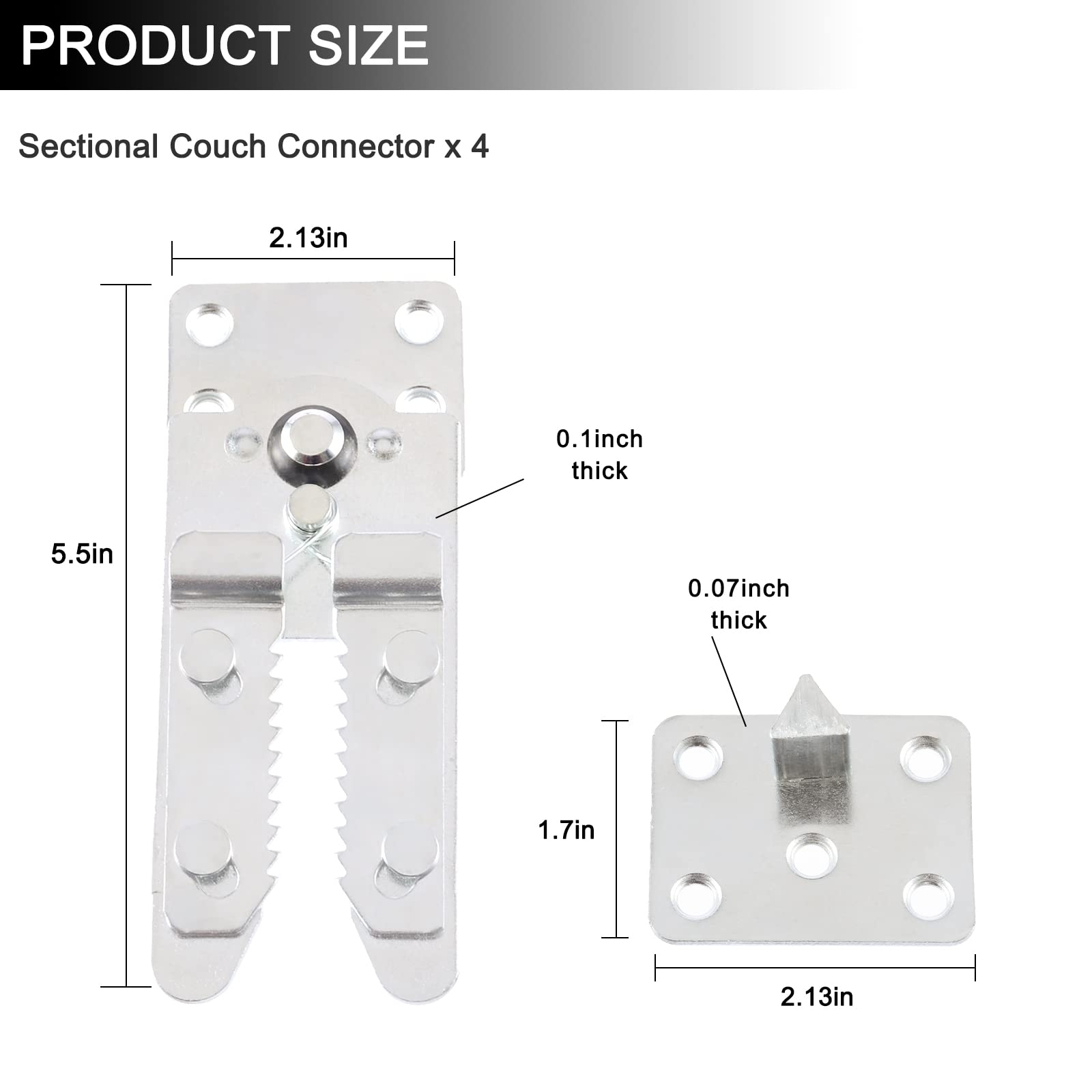 DEEPDREAM 4 Pack Sectional Couch Connectors Metal Couch Clips Sofa Connector Interlocking Furniture Connector with 40 Screws