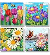 MISCER 4 Pack Paint by Numbers Kit for Adults Beginners, Easy Acrylic Art Number Painting for Adu...