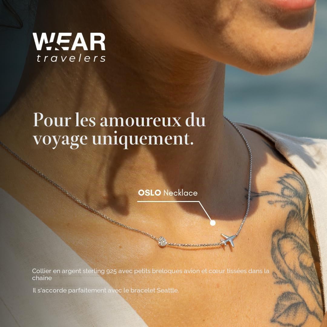 Collier d'Avion en Argent 925 et Zircons - Pendentif Avion avec Zircons sur les Ailes - Idée Cadeau pour une Femme ou une Fille qui voyage - Modèle New York