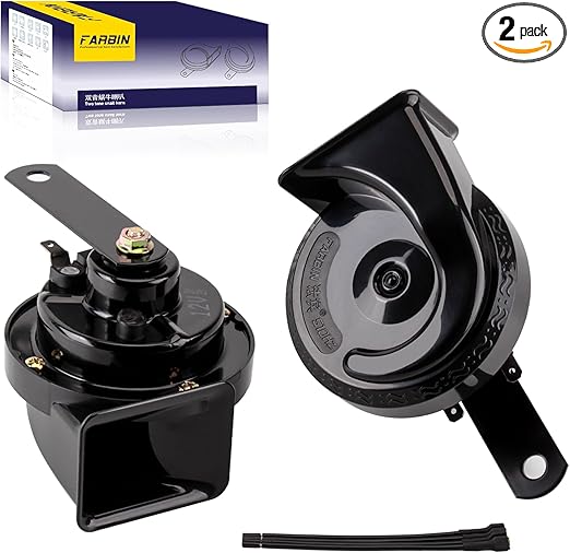 FARBIN Train Horn for Truck 12V Car Horns Loud Waterproof Electric Snail Horn Kit for Any 12V Vehicl (black, 12v)