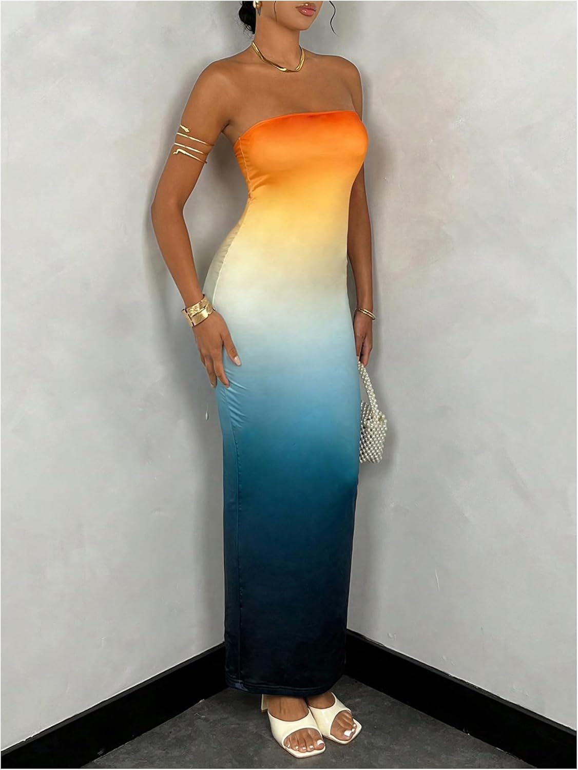 GORGLITTER Women's Strapless Maxi Dress Vacation Party Wedding Guest Cocktail Ombre Tube Long Bodycon Dresses 2025 - Image 3