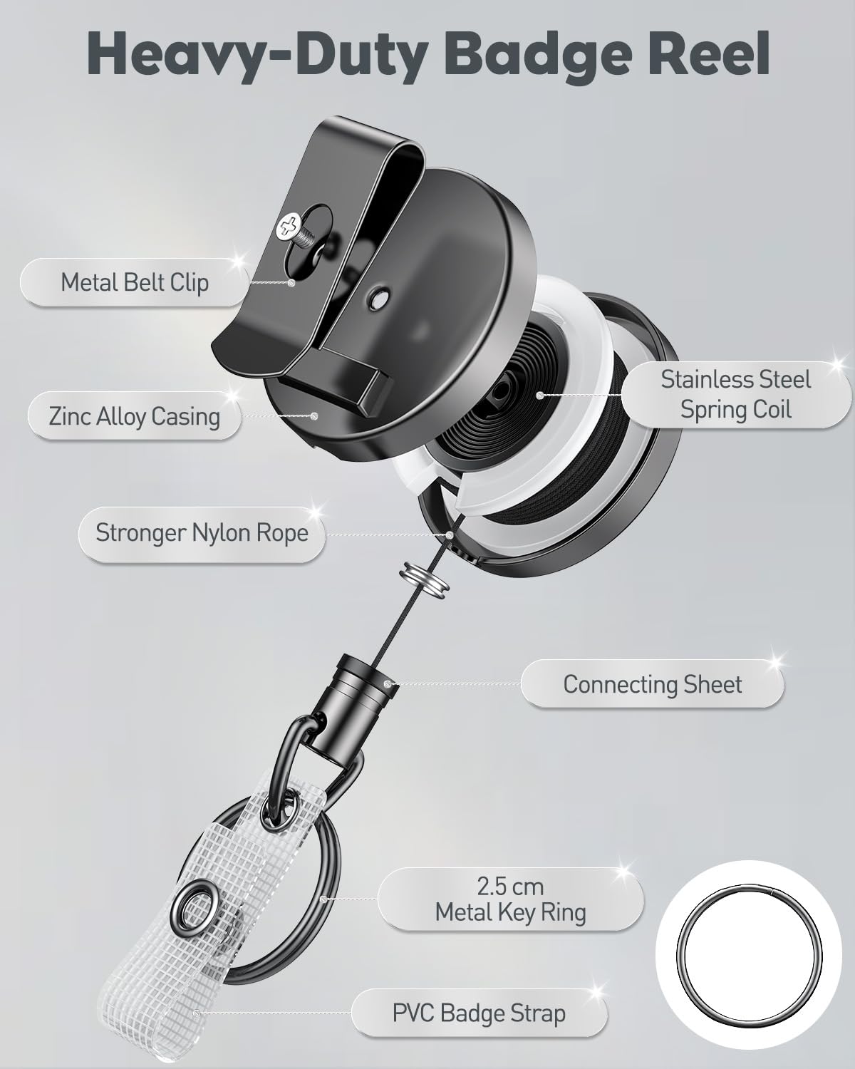 Uniclife 2 Pack Heavy Duty Metal Retractable Badge Reel with Clear Vertical Badge Holder Soft Waterproof Card Protector Retractable Keychain All Metal Casing with 70 cm Nylon Rope and Belt Clip - Image 2