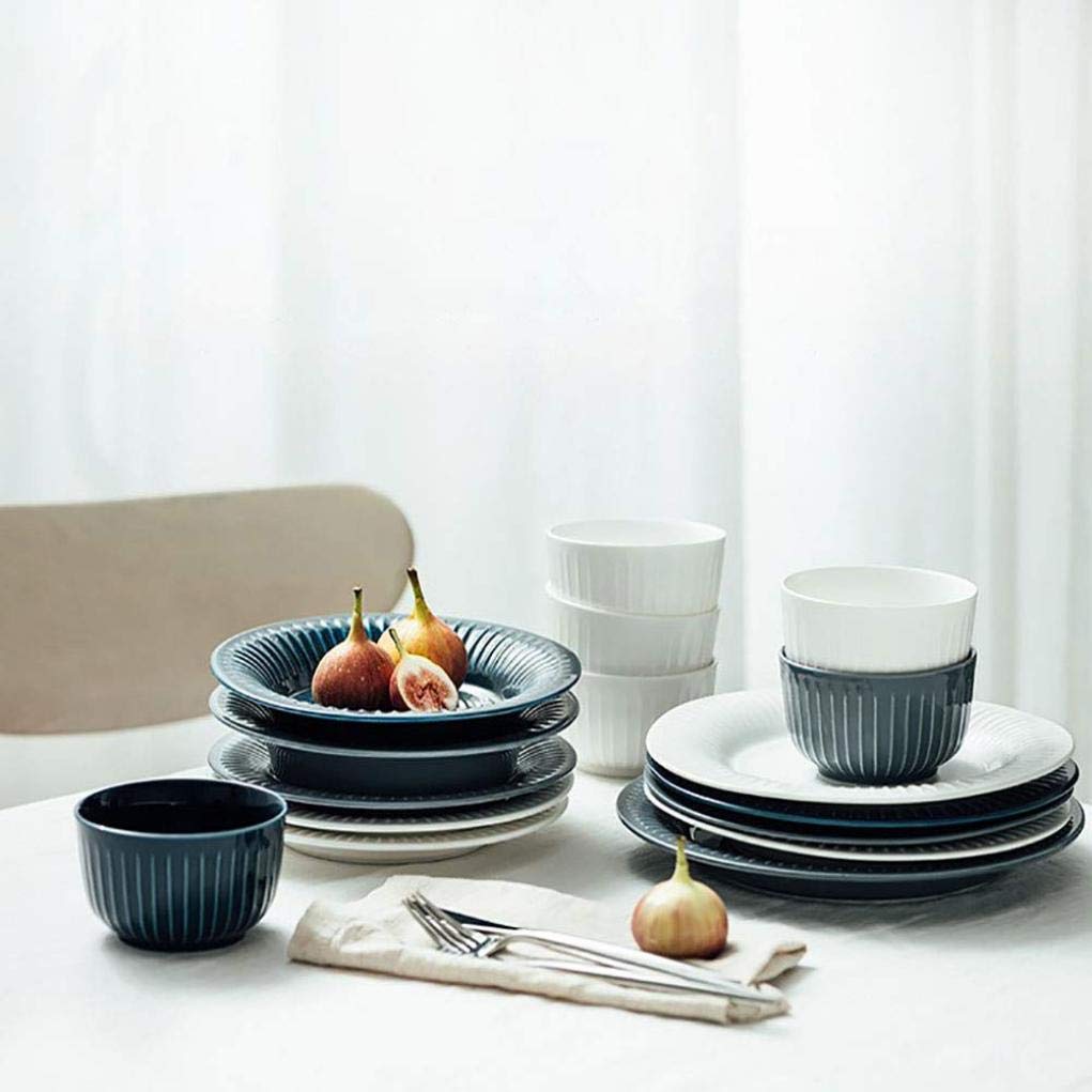 Amazon.co.jp: 12ピースセラミックディナーセット青と白の磁器食器