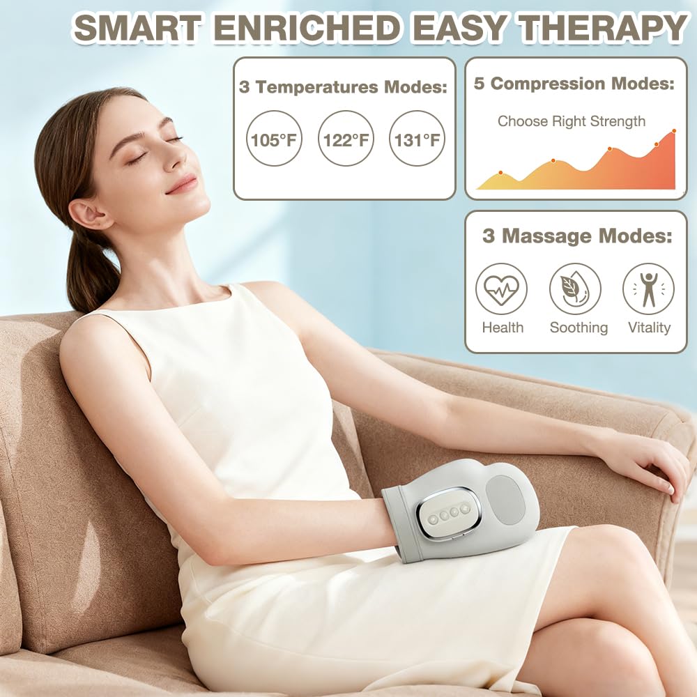 Handmassagegerät, NAVESO Intelligenter Hand Massagegerät mit Wärmekompression, Tragbare Elektrische Handmassage mit 3 Mode Geschenke für Frauen und Männer