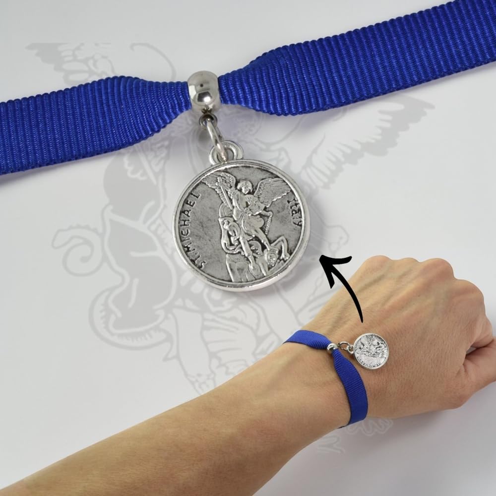 BDM Pulsera San Miguel Arcángel | Medalla Protectora Plateada | Ajustable (0-20 cm) | Amuleto de Protección y Fuerza — view 3