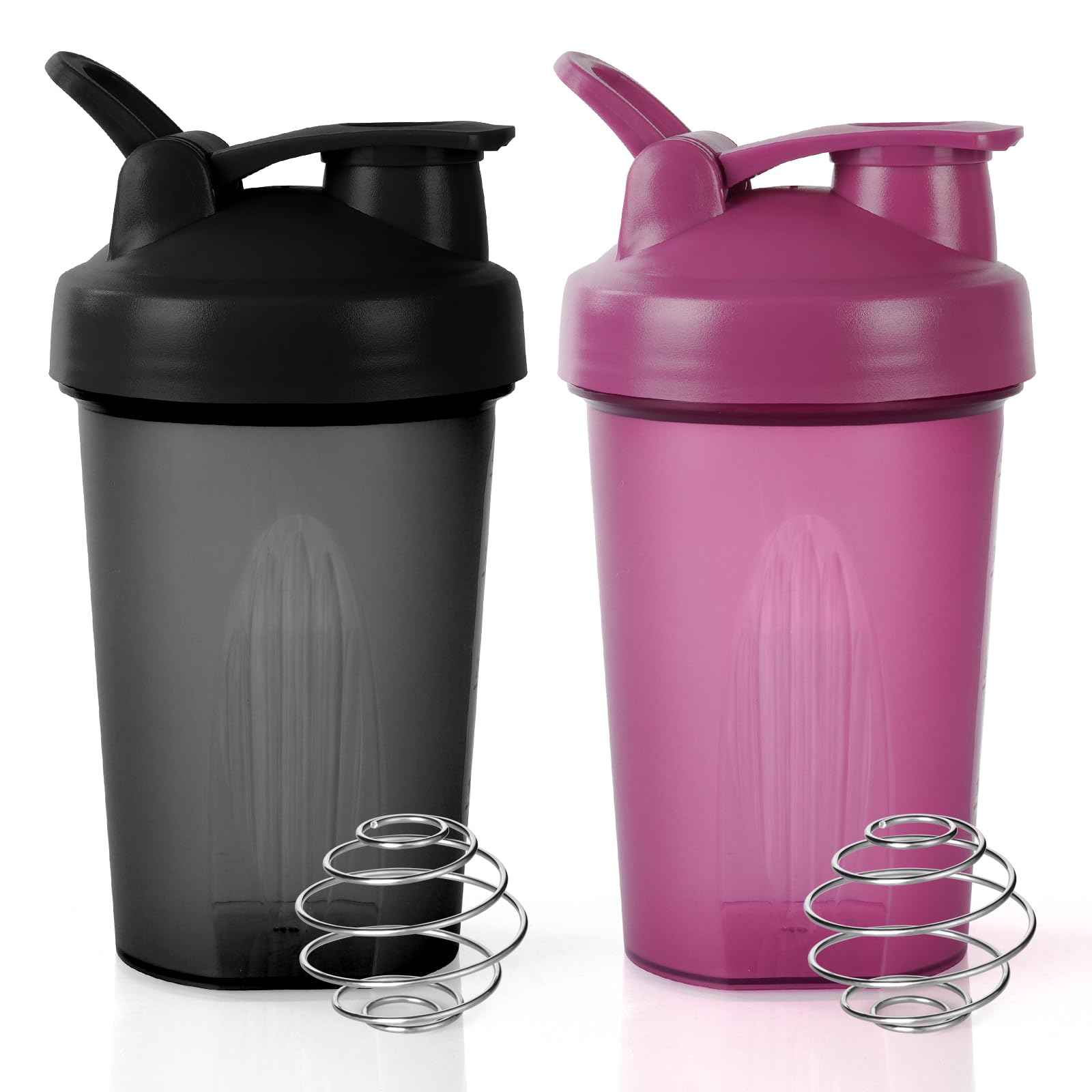 ACWOO Protein Shaker, 2PCS Shaker Proteico 500 ML, Bottiglia per Shaker con Tappo a Vite e Sfera di Miscelazione, Borraccia Palestra a Prova di Perdite con Maniglia, per Frullati Proteici, Senza BPA