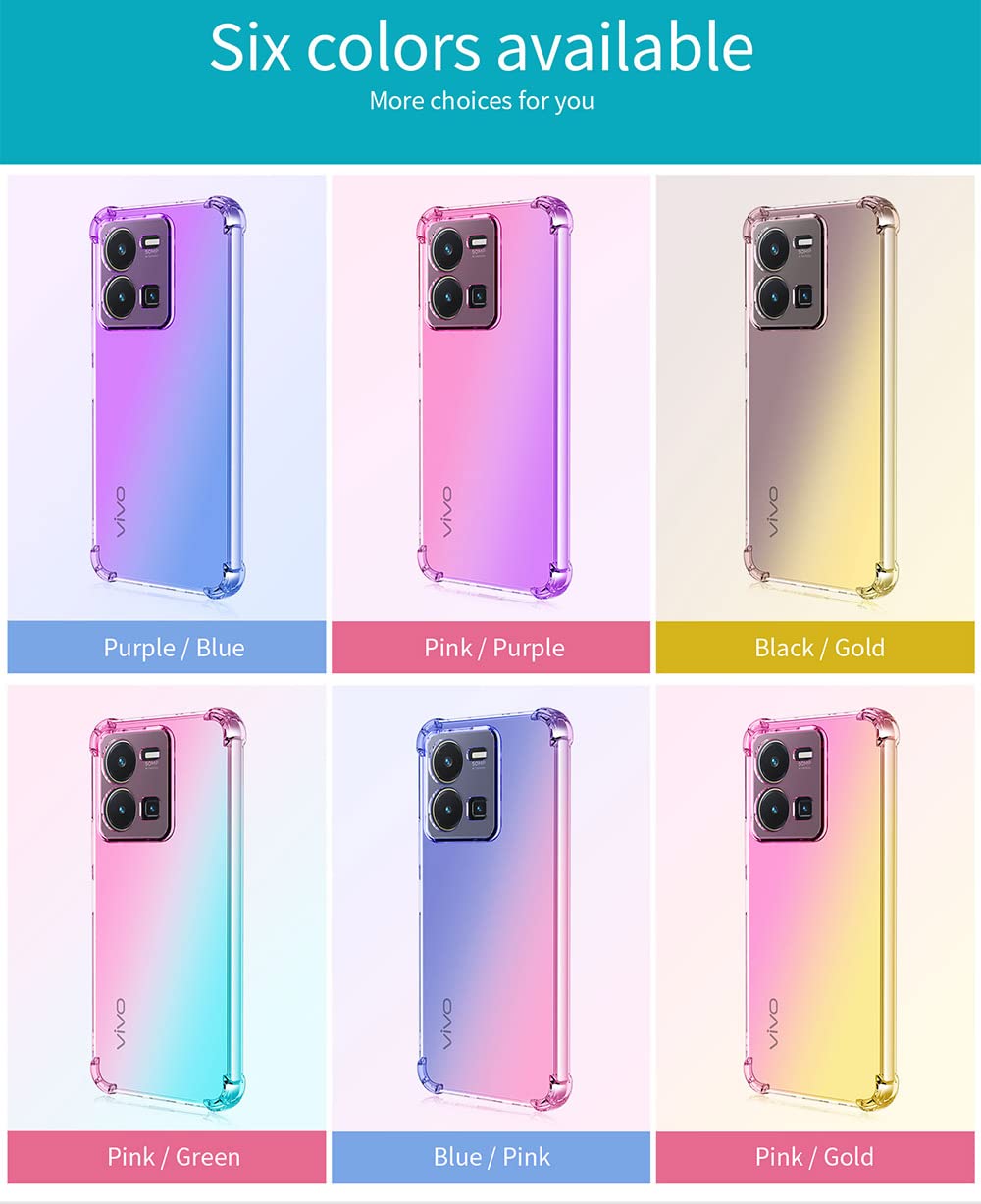 SEAHAI Coque pour Vivo Y35, Étui en Gradient Color Très Mince TPU Case Cover, Housse de Transparente Antichoc Souple Silicone Bumper, Violet/Bleu