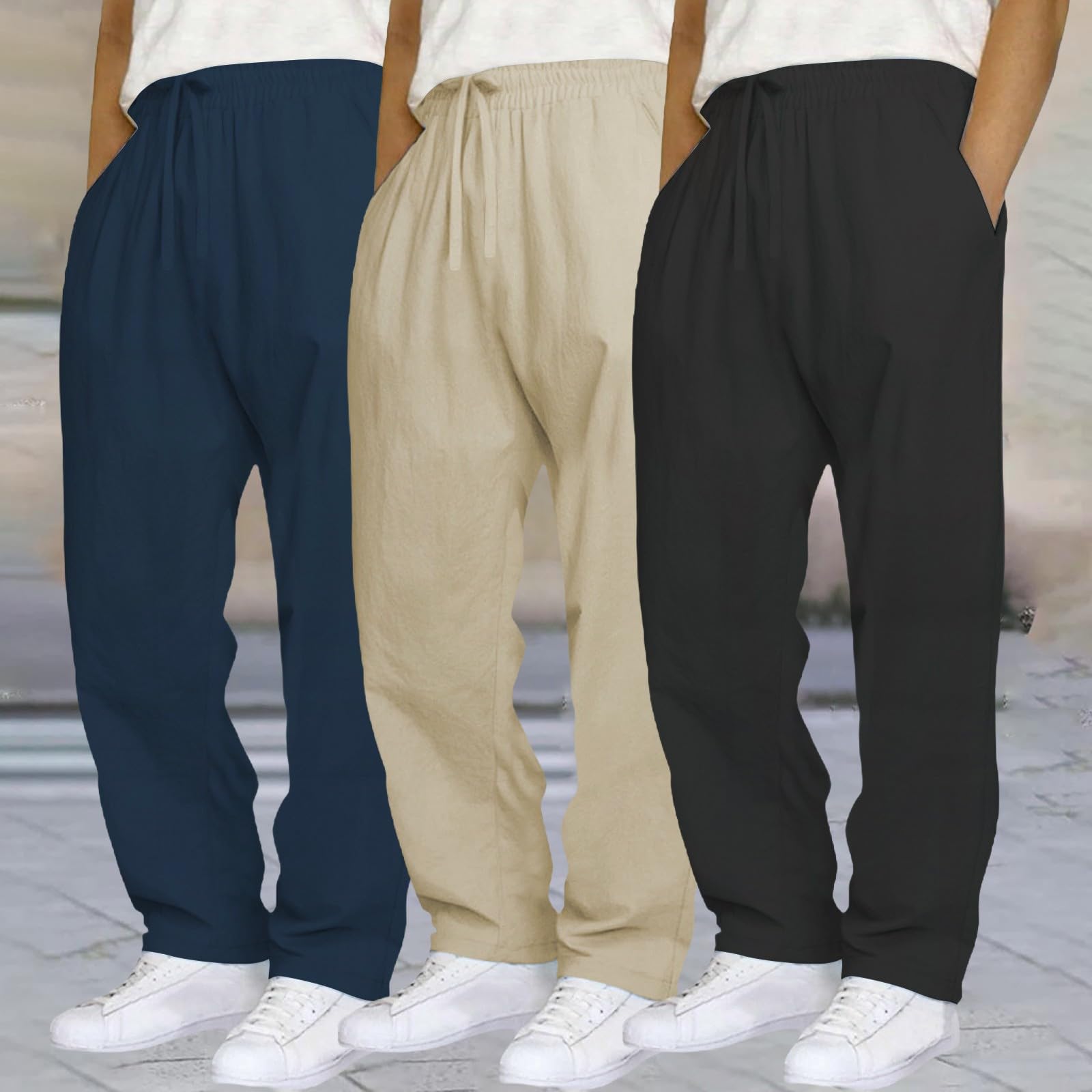 Confezione da 3 pantaloni da jogging da uomo, vestibilità larga, tinta unita, con coulisse, elasticizzati, per palestra, allenamento, fitness, abbigliamento casual