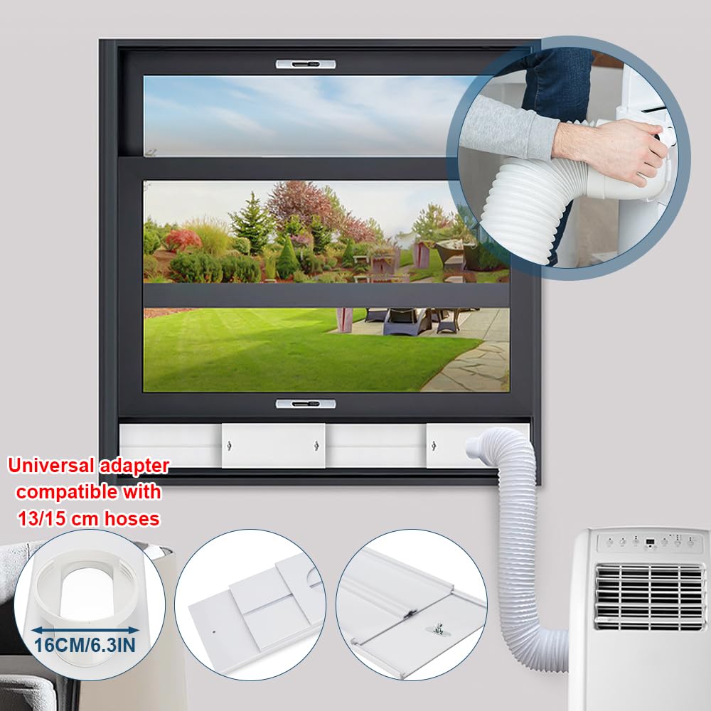 4Pcs Kit Ventana Aire Acondicionado Portatil, 16CM X 43-140cm con Tubo de Desagüe de 13/15 cm, Kit de Ventilación de Ventanas de Aire Acondicionado Portátil, adaptador ventana aire acondicionado
