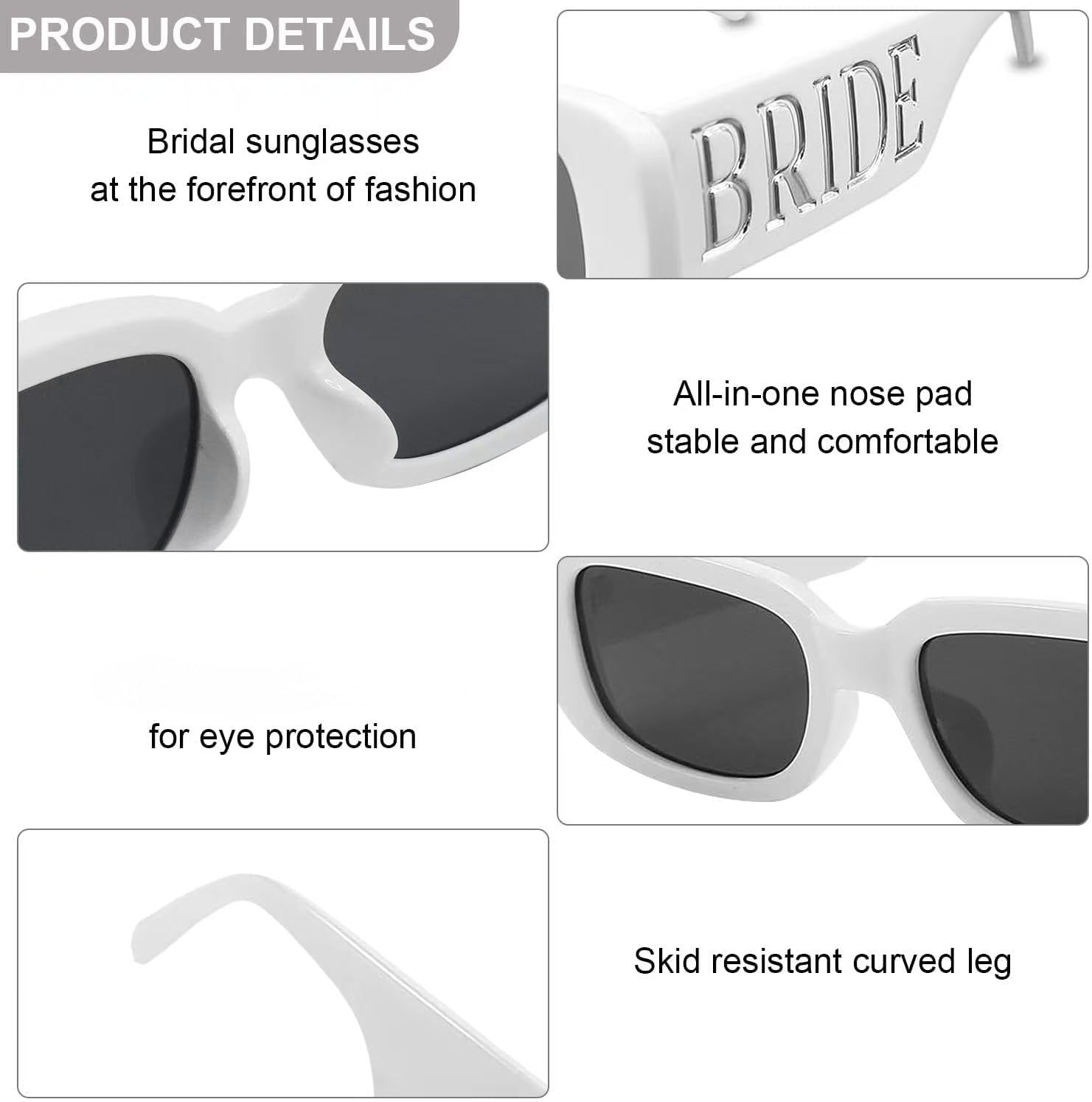 Bride Sunglasses White Wedding Sunglasses for Women Wedding Bridal Sunglass for Bridal Shower Gifts Lightweight Bridal Party Gifts Perfect Fit for Most Face Shapes Bride to be - Image 3