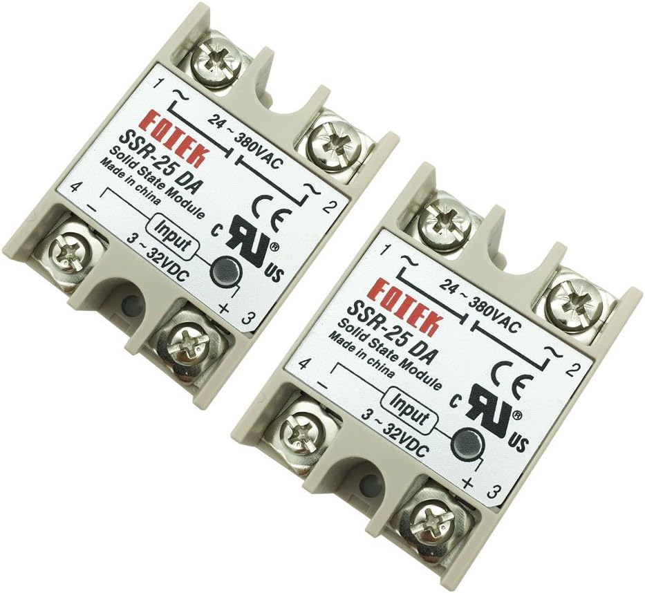 2PCS SSR-25DA Solid State Relay Single Phase Semi-Conductor Relay Input 3-32V DC Output 24-380V AC (SSR-25 DA)