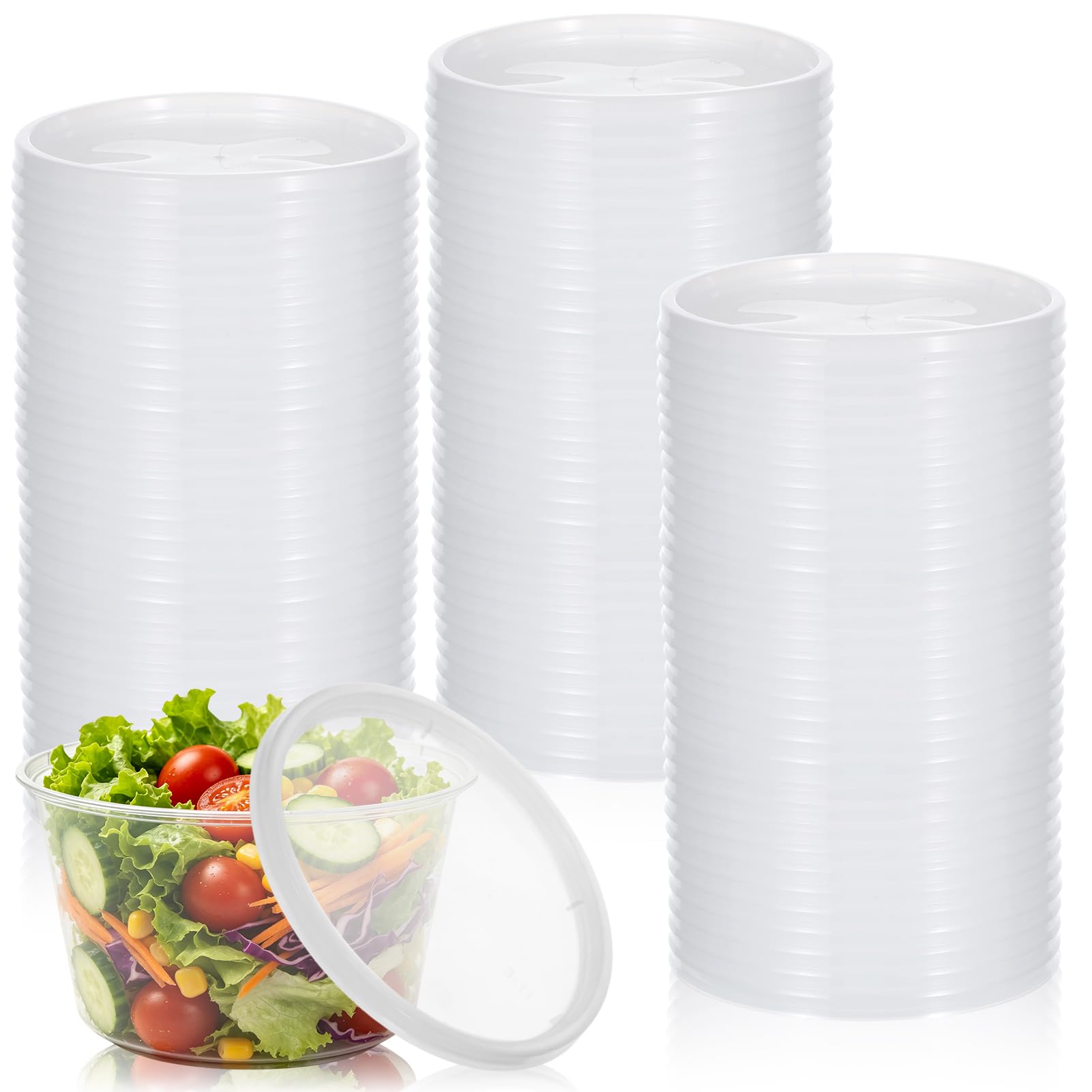 View 1 of 150 Pcs Clear Deli Container Lids, Plastic Lids Fits 8/16/32 oz Containers