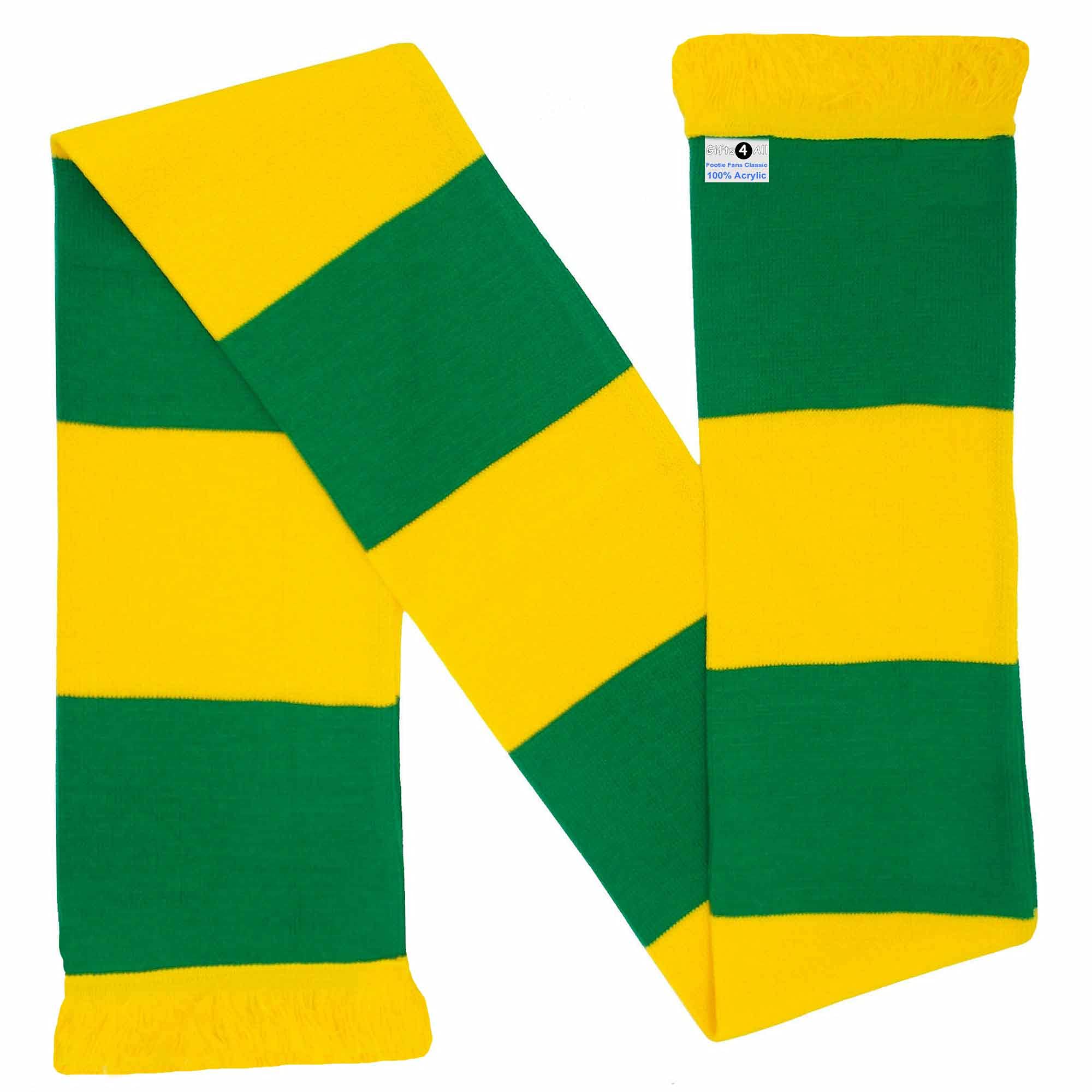 Beyond Happy Norwich Football Fans Green and Yellow Traditional Bar Scarf - Canaries Supporters Scarf (100% Acrylic - Norwich)