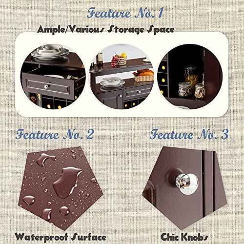 Loko Buffet Cabinet With Storage, Bar Cabinet With Removable Wine Rack, Buffets & Sideboards With Various Storage Space, 46 X 16 X 32.5 Inches (Espresso) #TOP5