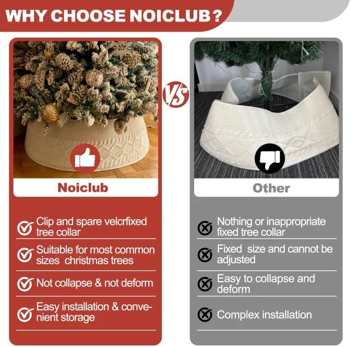 Christmas Tree Collar, Knit White Rustic Farmhouse Christmas Tree Skirt,Adjusted Christmas Tree Base Cover for Artificial Trees for 6ft 6.5 ft 7ft 7.5ft Tree