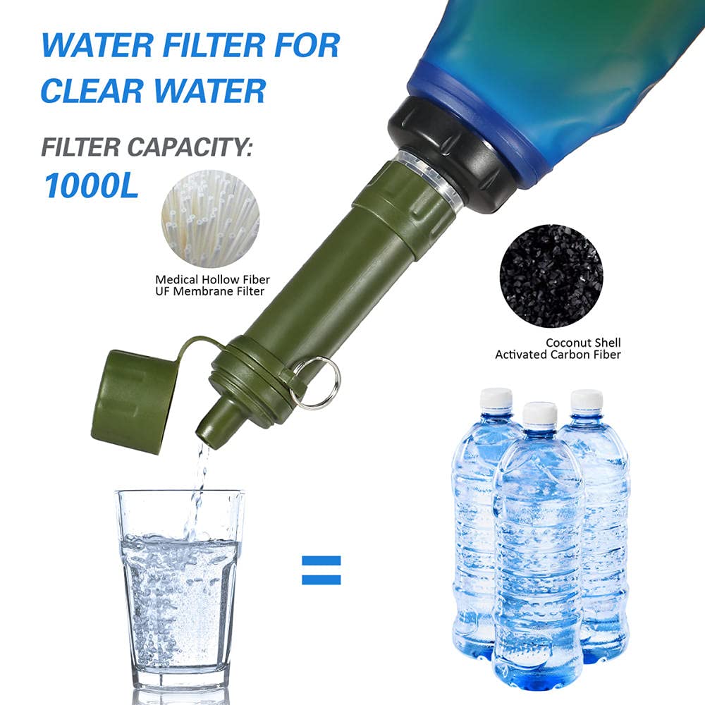Personal Filtro Acqua Mini Portatile Purificatore Acqua Filtri 1000 L capacità Outdoor Sopravvivenza di Emergenza Paglia per Sport Esterni Campeggio Trekking