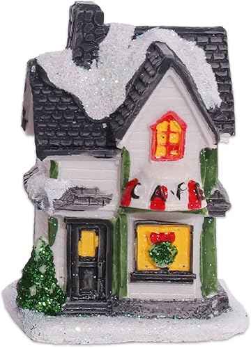 Ochine Casas de aldea de Navidad iluminadas de resina, pueblo de Navidad, escena de Navidad, casas de pueblo con luz LED, funciona con pilas, adorno