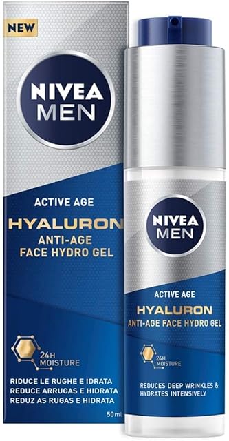 NIVEA MEN Hyaluron Face Gel (50 ml), Anti Wrinkle Face Moisturiser for Men, Face Moisturiser with Hyaluronic Acid, Men's Moisturiser Firms Skin and Instantly Hydrates