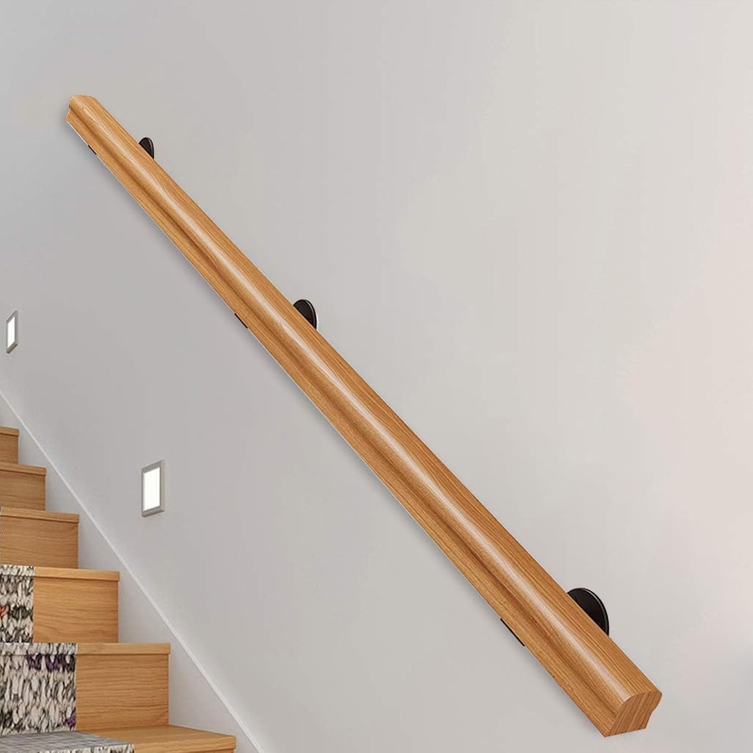 Wood Stair Banister Hand Rails - Black White Natural Color | Staircase Handrail for Indoor Outdoor Steps Stairs Porch Deck Corridor | Wall Mount Stair Railings(White,6 FT)