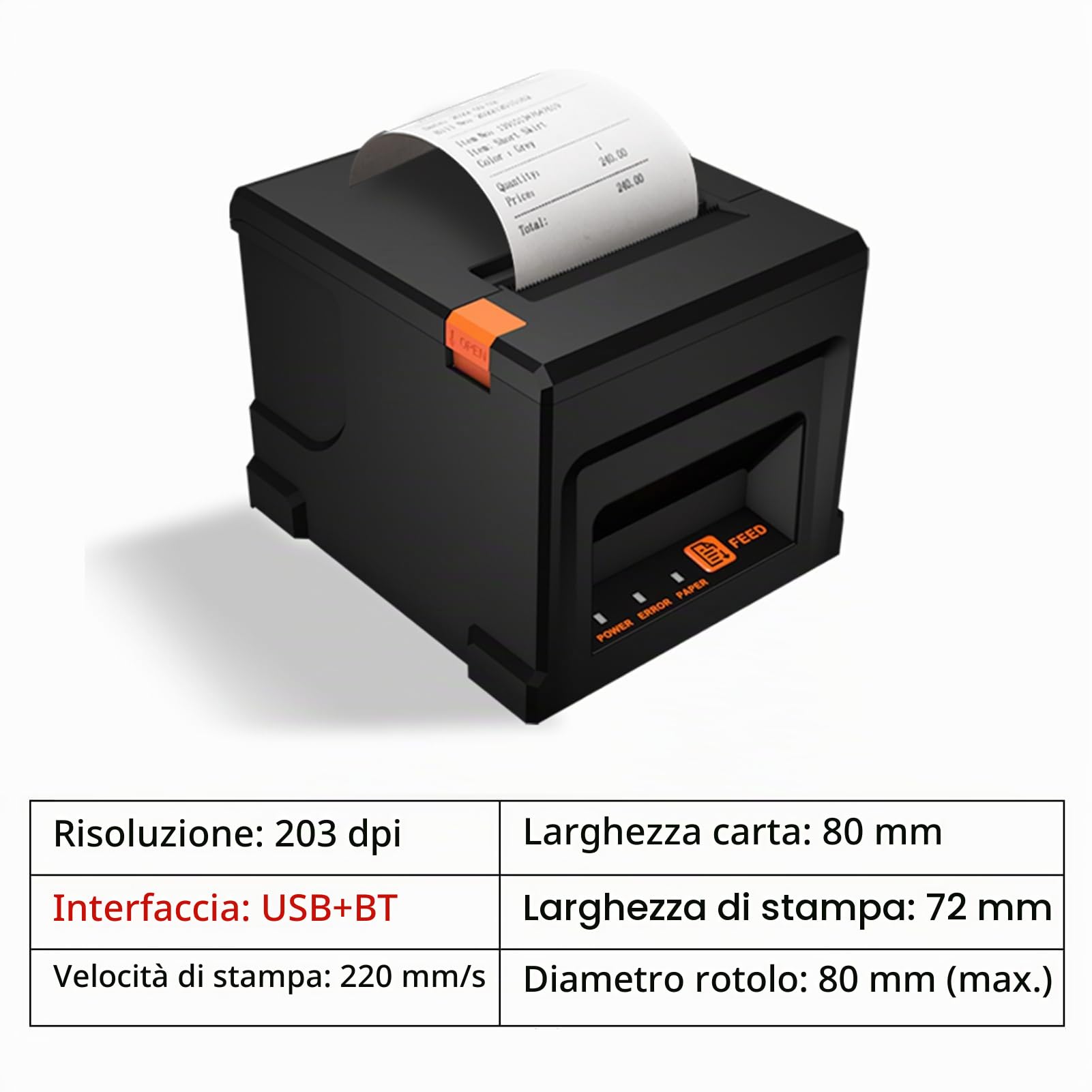 Tampante Termica per Scontrini, 80mm USB + BT Stampante per ricevute Stampante POS con taglierina automatica compatibile con supporto ESC/POS per spedizioni Affari Ristorante Supermercato