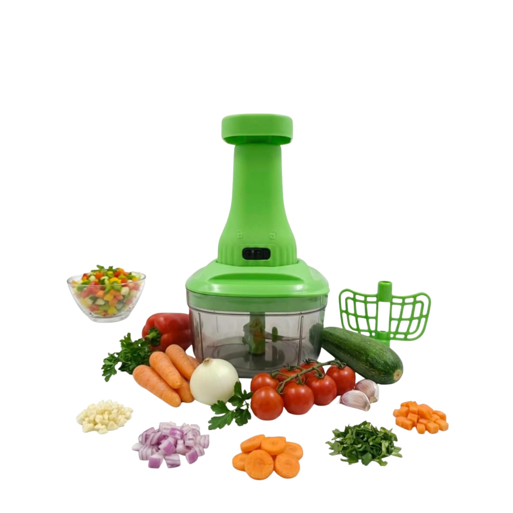 Manual Push Vegetable Chopper 650ml with Whisk, Multi-Functional Kitchen Chopper, Stainless Steel Blades, Push Food Processor for Onion, Garlic, Salad, Chutney (Multicolor) (650 Ml)-image-37