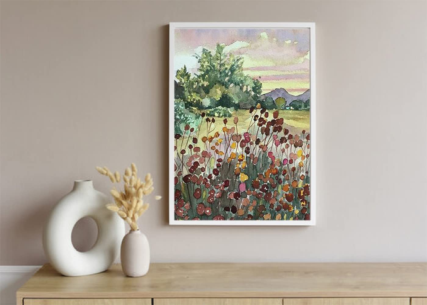 VERRE ART Printed Framed Canvas Painting for Home Decor Office Wall Studio Wall Living Room Decoration (10x14inch White Floater) - Peter Strauss Ranch Seed Heads Print