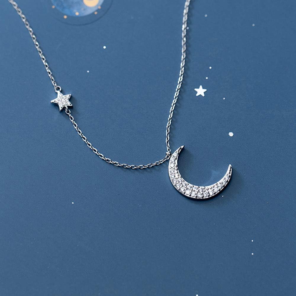 Kokoma Crystal Crescent Moon Pendant Necklace Sterling Silver S925 Dainty Cubic Zirconia Diamond Star Charm Adjustable Chain Necklaces Chokers Delicate Jewelry Gifts for Women - Image 4