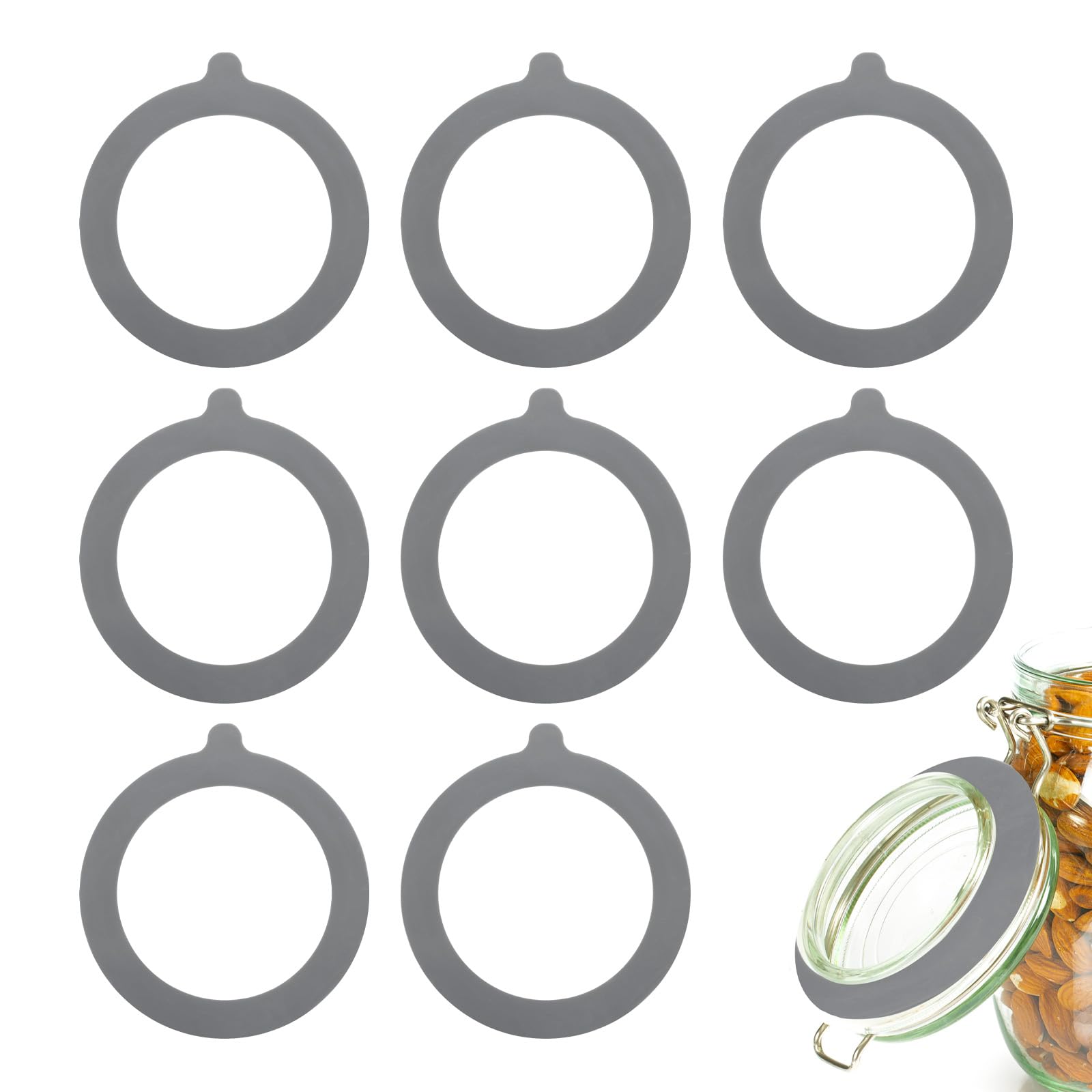 sourcing map 9 Pcs Silicone Replacement Gasket for Glass Jars, 3.7 Inch OD Silicone Seals Rings Airtight Leakproof Mason Jar Sealing Rings for Canning Jar Glass Top Jars, Grey